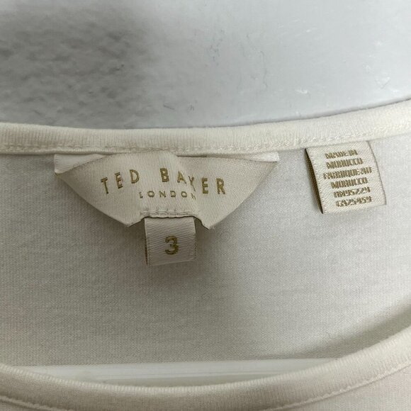 Ted Baker Anissa Aplique Flower Short Sleeve Detail Top Blouse Off White 3 US 8 - Picture 4 of 8